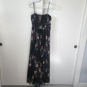 LuLu Flowering Romance Black Floral Print Pleated Maxi Dress